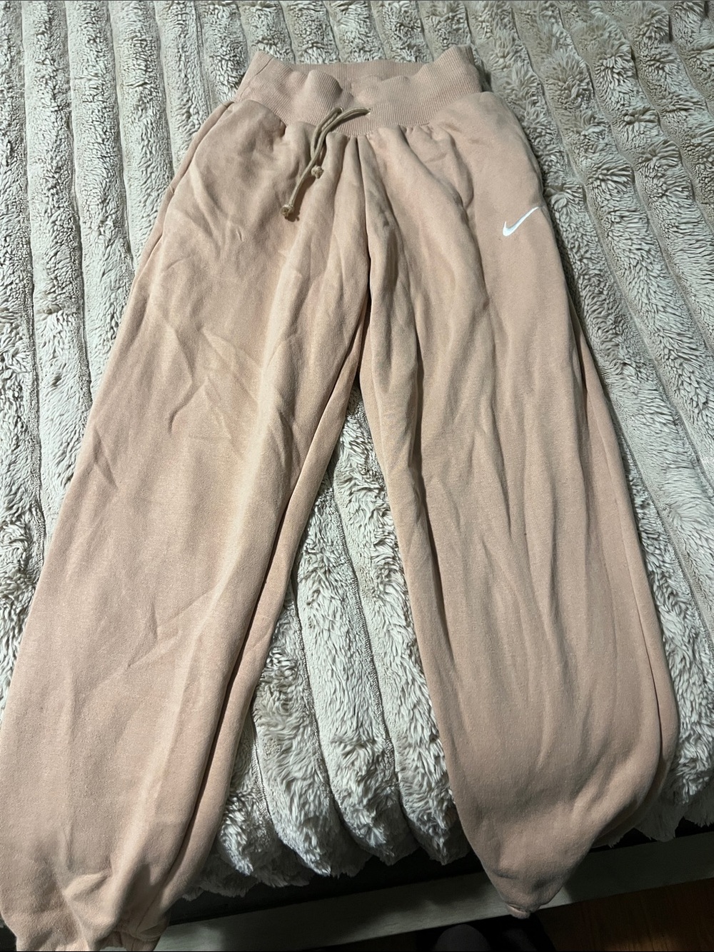 Nike Kids Blush Tan Drawstring Joggers with White Swoosh